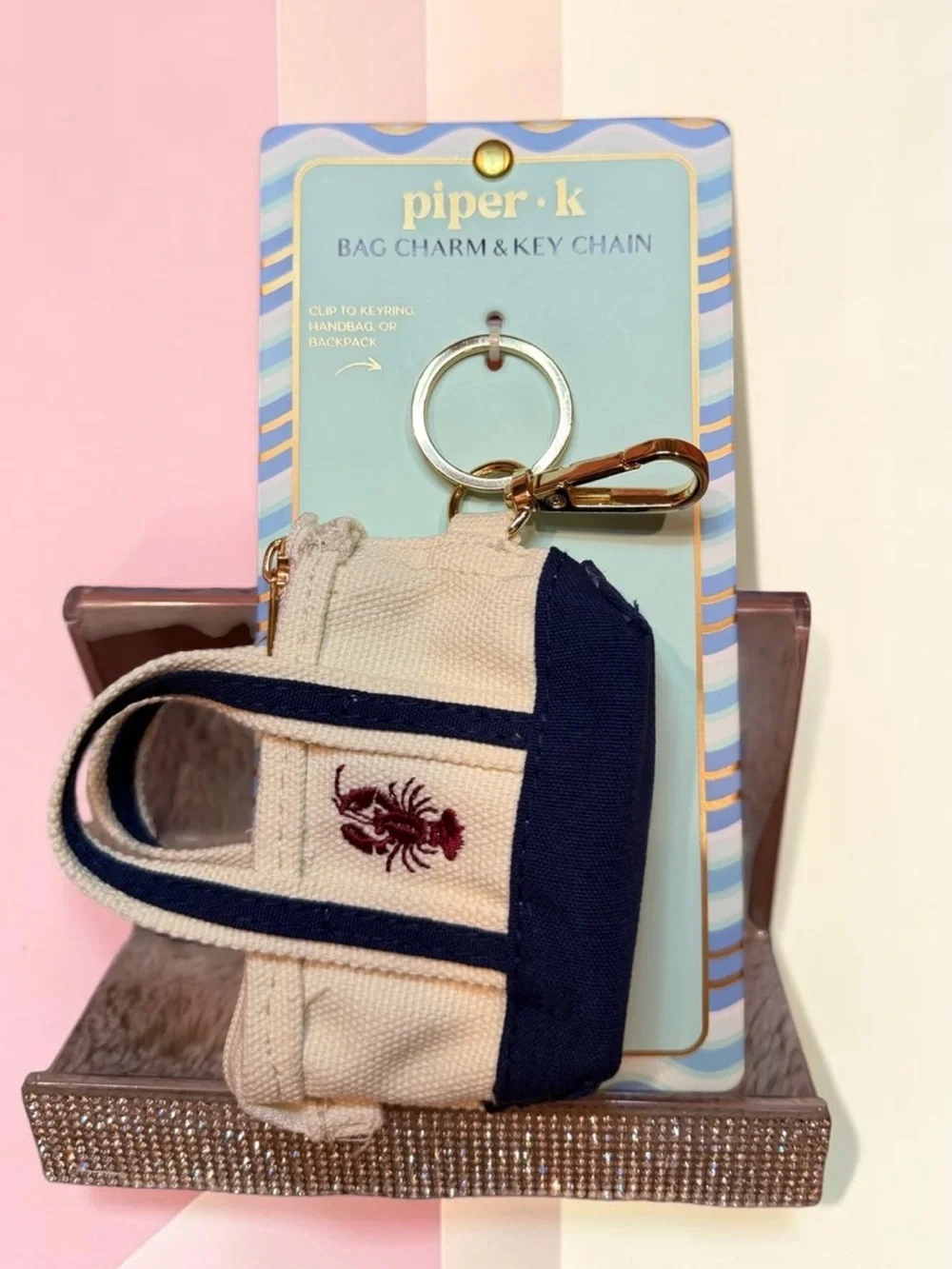 Piper K Navy & Cream Mini Tote Bag Charm -NEW